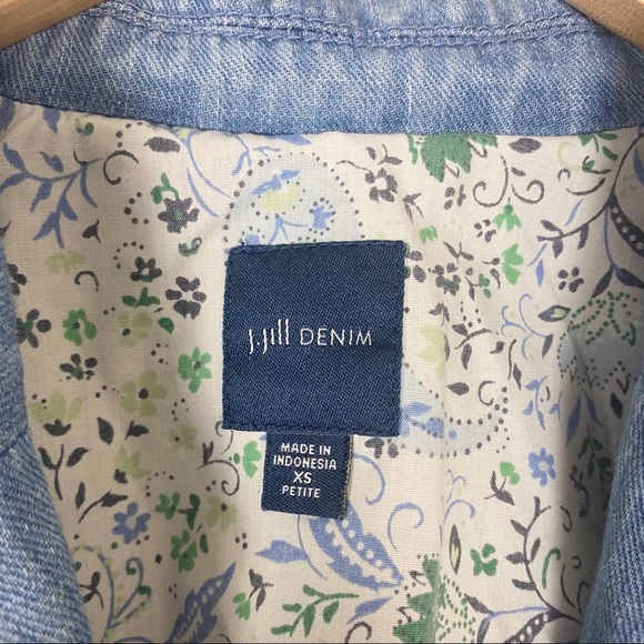 J. JILL Denim Cotton Linen 2-Button Blazer Shacket Jacket XS Contrast cuffs - Picture 11 of 14